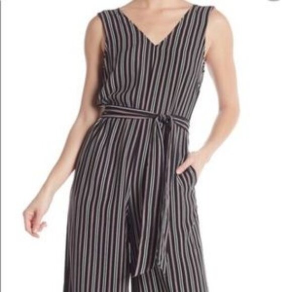 Max Studio Wide Leg Crepe Jumpsuit w/ Pinstripes, NWT, SZ S - Picture 1 of 6
